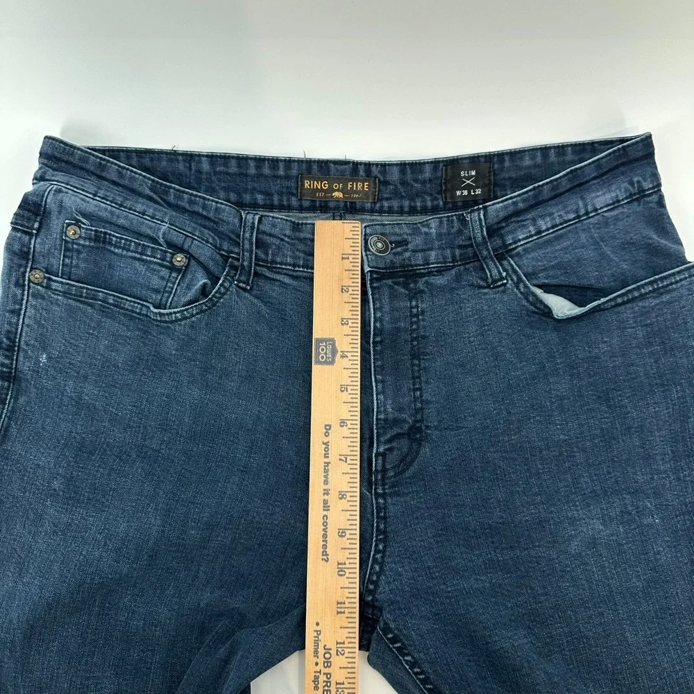 Ring Of Fire Jeans Mens 38x32 Blue Denim Stretch Slim Fit 5-Pocket Everyday